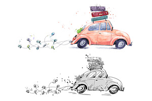 Just married car going on honeymoon