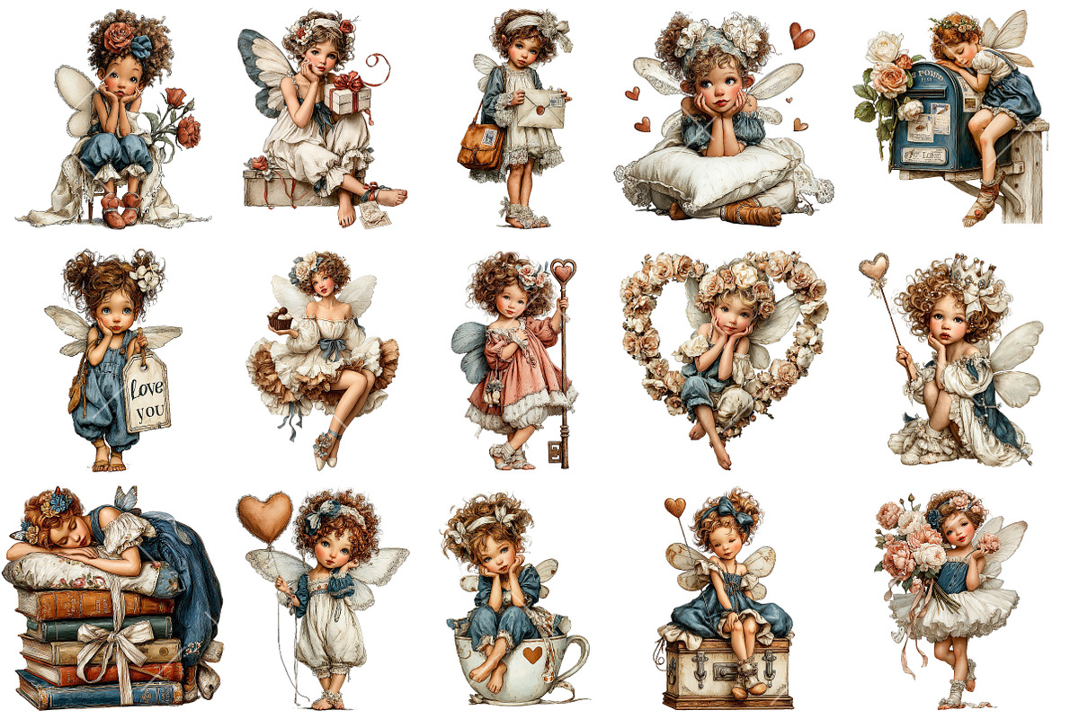 Vintage Valentine Fairy Clipart, an Illustration by OK Design (Photo 3 of 6)