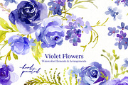 Watercolor Hand-painted Violet Roses, a Decorative Illustration by GraphicsDish (Thumbnail 1 of 3)
