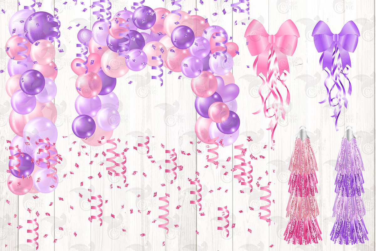 Pink & Purple Balloon Arch Clipart, an Illustration by Digital Curio