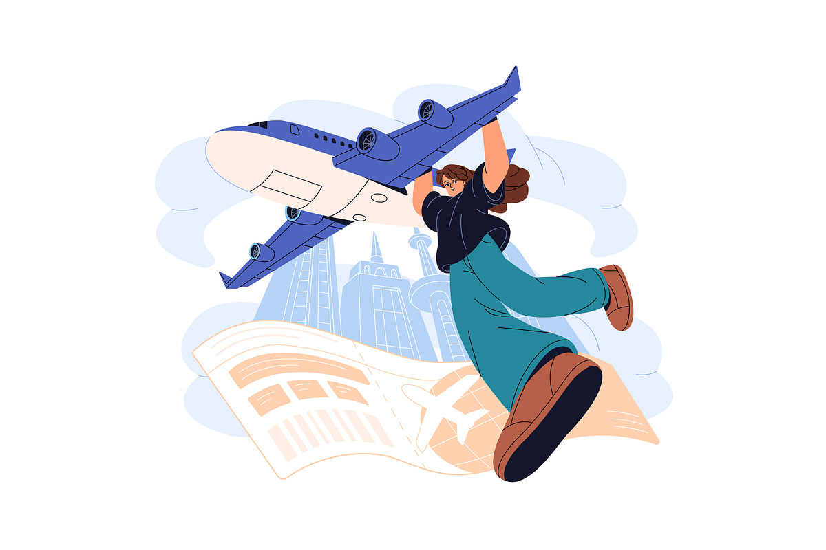 People travel by plane, air trip set, a Transportation Illustration by PaperTrident (Photo 4 of 5)