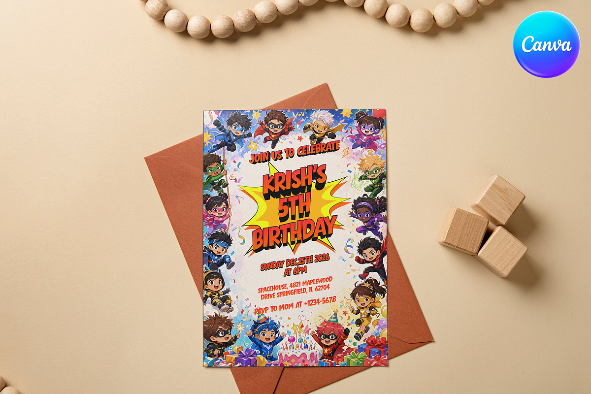 Chibi Superhero Birthday Invitation, an Invitation Template by InvitingStorys (Photo 3 of 12)