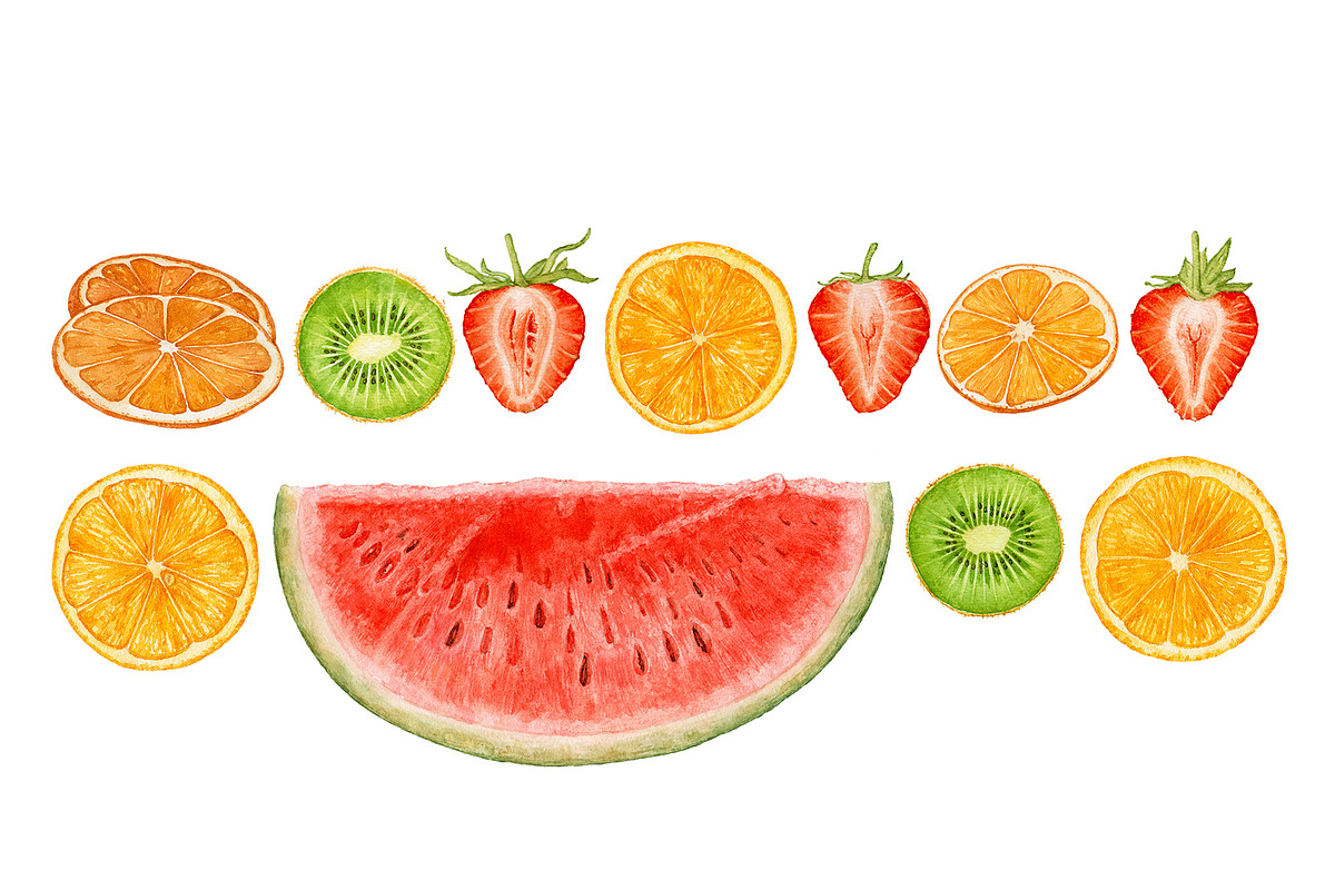 Watercolor fruit&vegetable slices, a Food Illustration by Katya Zlobina (Photo 3 of 14)