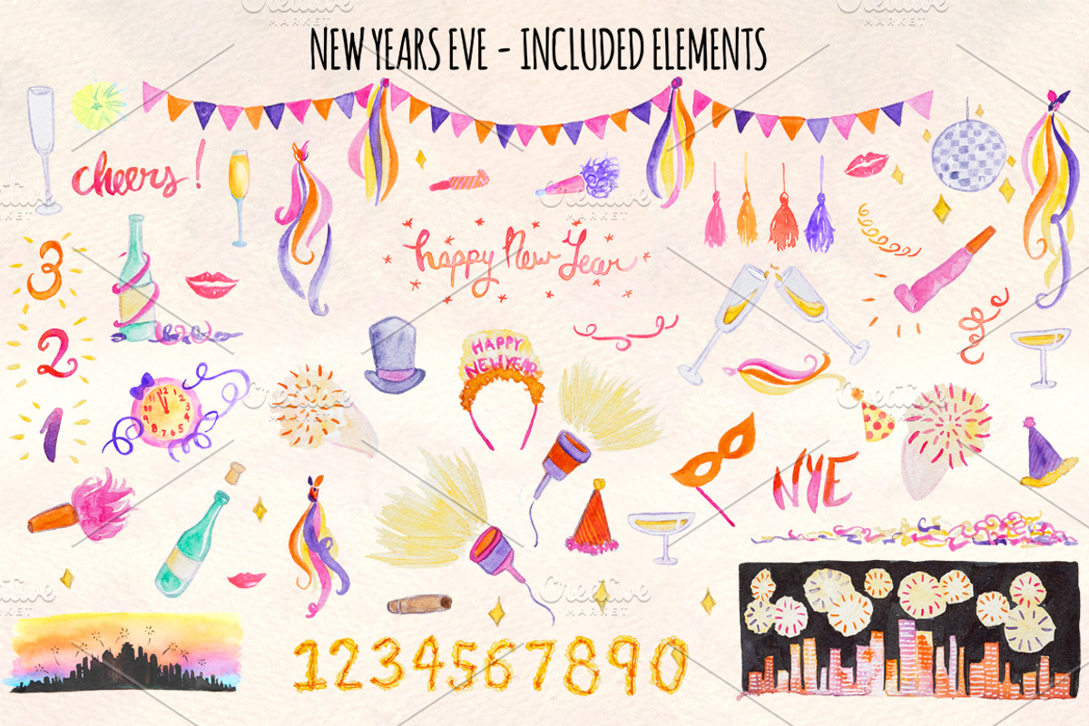 68 New Year's Eve Watercolor Vector, an Illustration by Violet LeBeaux (Photo 2 of 3)
