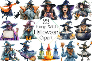 Funny Witch Halloween Clipart, an Illustration by DreamPrint404