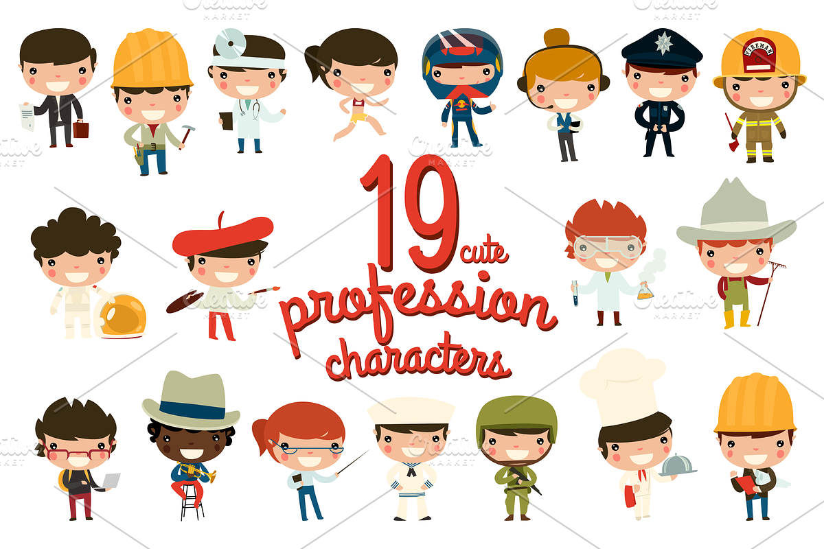 19 cute profession characters, a Sport Illustration by hand draw (Photo 1 of 2)