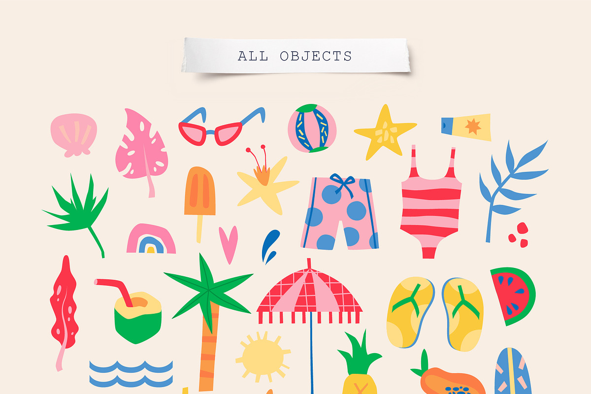 Summer Vibe | Clipart + patterns, an Illustration by katieromanoff_art (Photo 3 of 19)