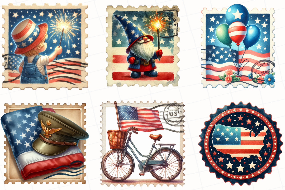 4th Of July Postage Stamp Clipart, an Illustration by OK Design (Photo 2 of 5)