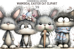 Whimsical Easter Cat Clipart, an Animal Illustration by designcity5