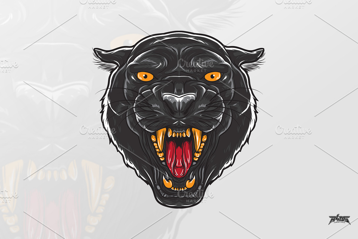 Fierce Black Panther Head Vector, an Animal Illustration by R4DS