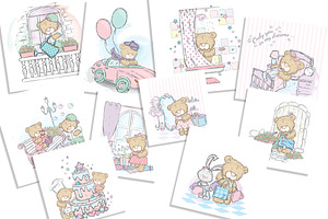 A set of illustrations cute bear