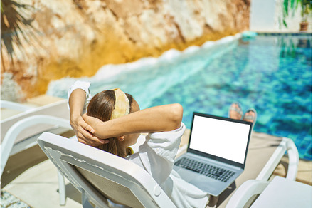 woman relaxing by the pool during, a Person Photo by vitaliymateha photography