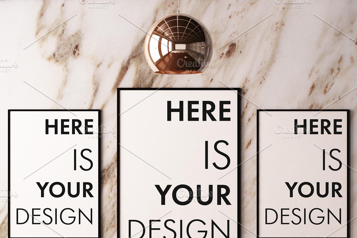 Mockup posters on a marble wall, a Print Template by FilL239 (Photo 4 of 13)