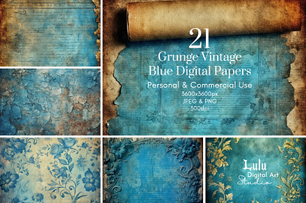 Grunge Vintage Blue Digital Paper-21
