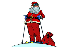 Skier Santa Claus Character Merry