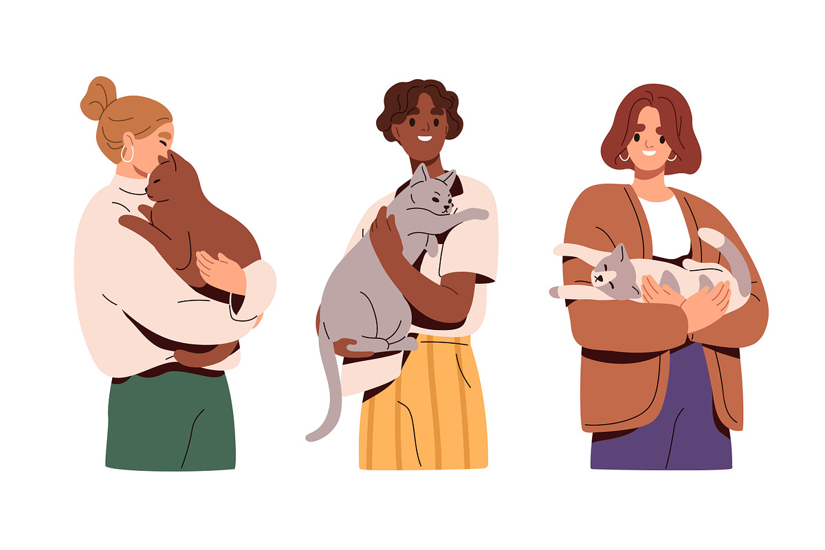Happy people with cute cats set, an Animal Illustration by Good Studio (Photo 4 of 5)