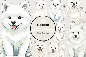 15 Bundle Watercolor White Puppy Dog