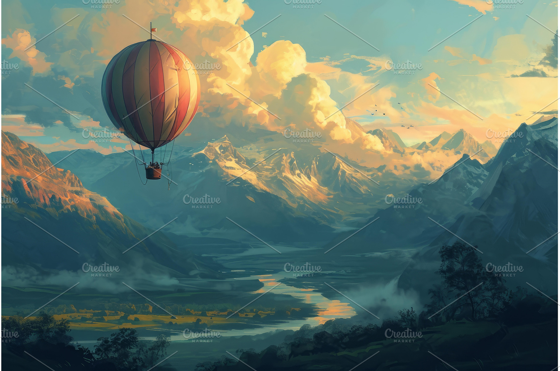 Expansive Air balloon fly landscape, a Nature Photo by Ylivdesign