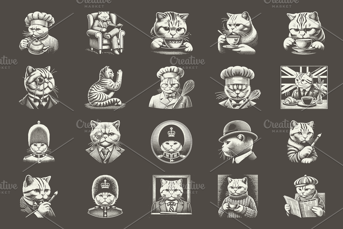 Vintage British Shorthair Cat Design, an Animal Illustration by devastd (Photo 7 of 11)