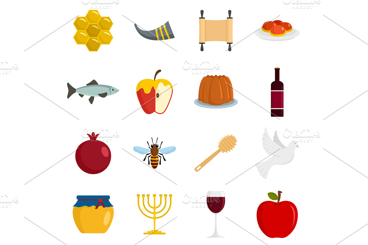 Rosh Hashanah jewish holiday icons, an Object Illustration by Ylivdesign