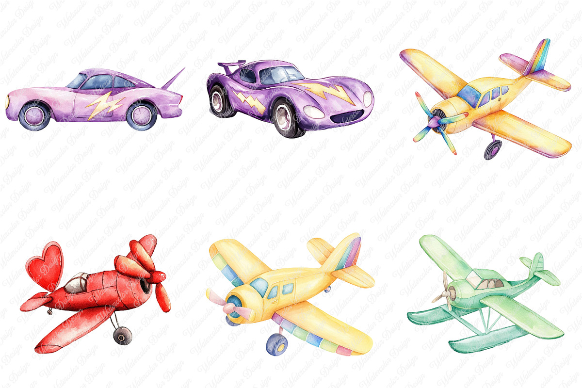 Watercolor  Transport Car Airplane, an Illustration by Watercolor design (Photo 3 of 11)