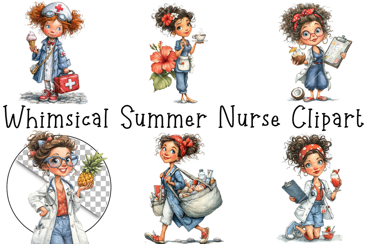 Whimsical Summer Nurse PNG Clipart, an Illustration by OK Design (Photo 2 of 6)