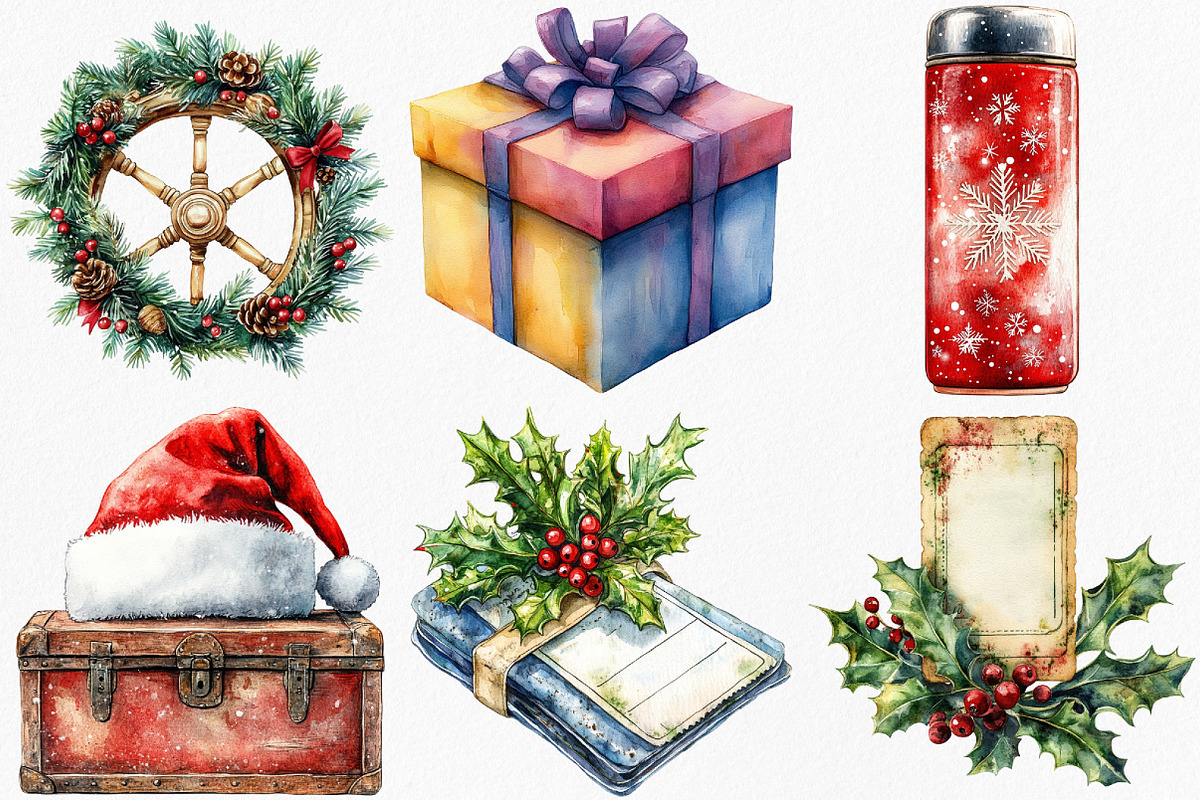 Watercolor Christmas Travel Clipart, an Illustration by Canvas Craft (Photo 3 of 7)