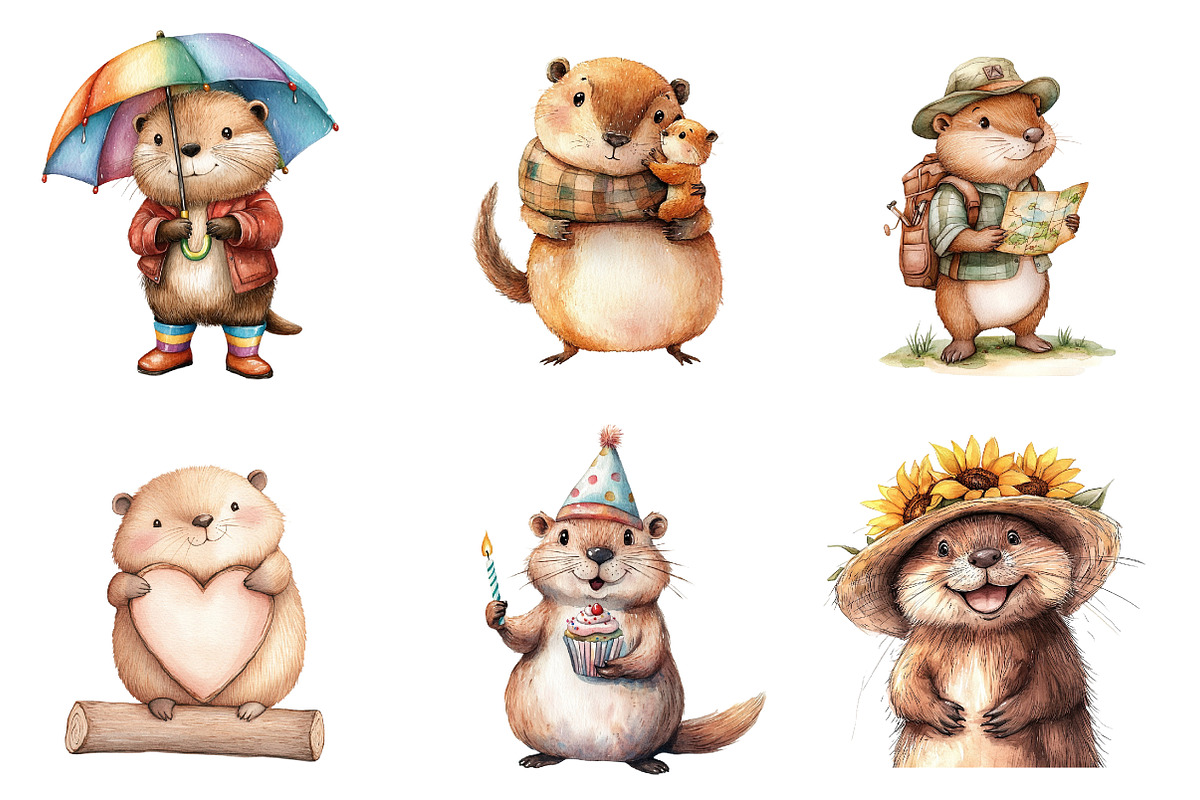 Cute Beaver Clip Art, Woodland Anima, an Illustration by CreationArt (Photo 5 of 5)