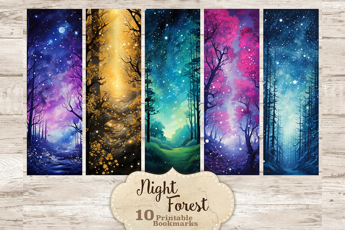 Night Forest Bookmarks, a Seasonal Illustration by GlamArtZhanna (Photo 1 of 3)