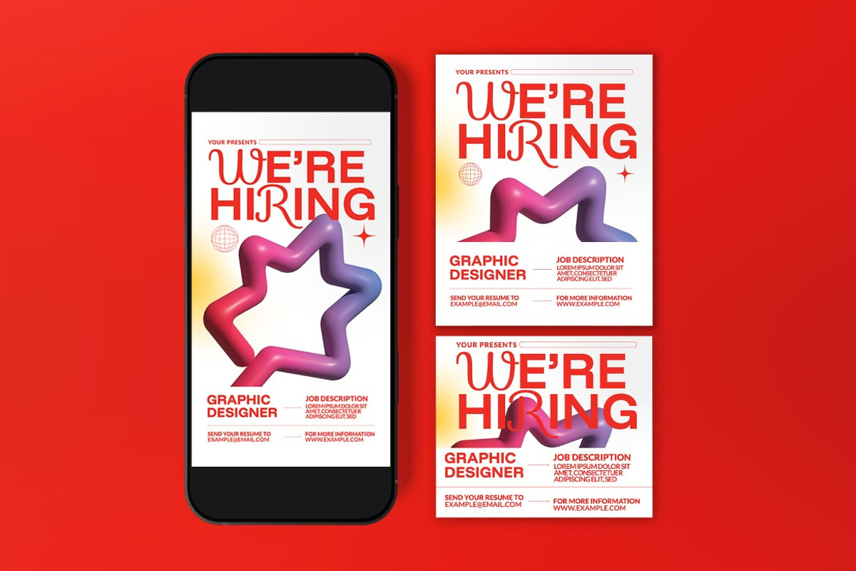 White Red We're Hiring Flyer Set, a Flyer Template by graphicook (Photo 3 of 3)