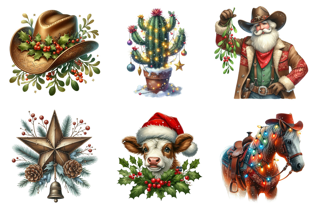 Christmas western clipart bundle, an Illustration by SinaCreation (Photo 3 of 7)