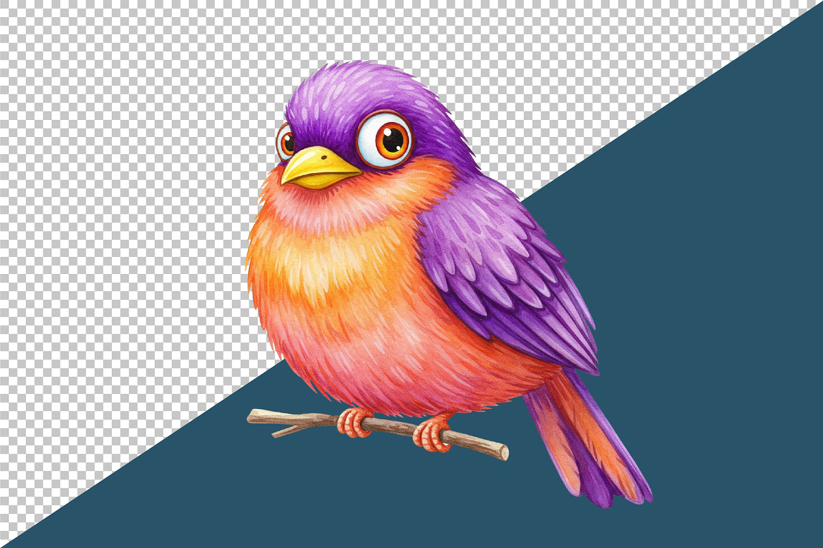 Funny Colorful Birds Watercolor Png, an Illustration by Creative Art (Photo 4 of 6)