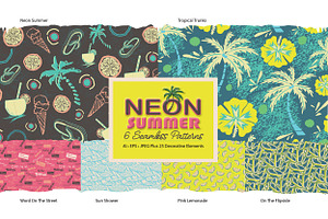 Neon Summer Seamless Patterns