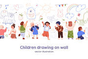 Cute kids drawing scribbles on wall, a Person Illustration by Good Studio (Thumbnail 1 of 4)