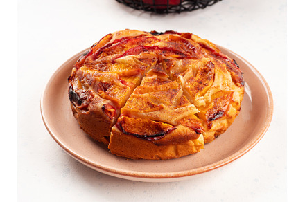 Vegan nectarine peach cake on white