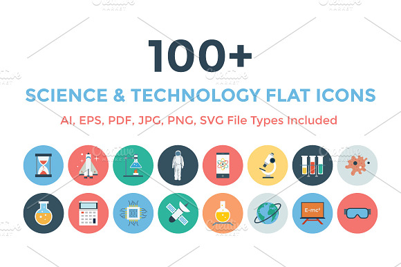 100+ Science & Technology Flat Icons preview 5